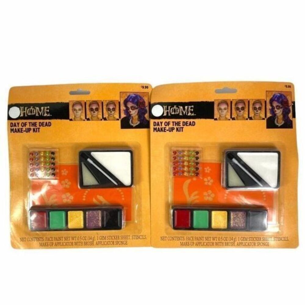 Halloween Day of the Dead‎ Makeup Kit Lot of 2 Unisex Costume Glitter Skeleton